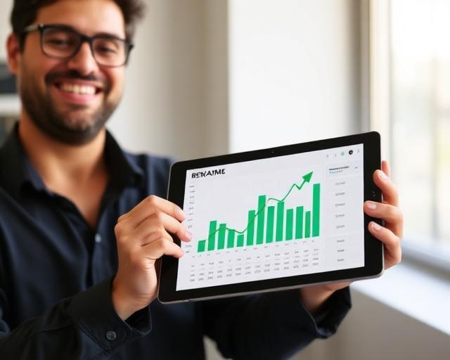 Business owner viewing growth dashboard on tablet