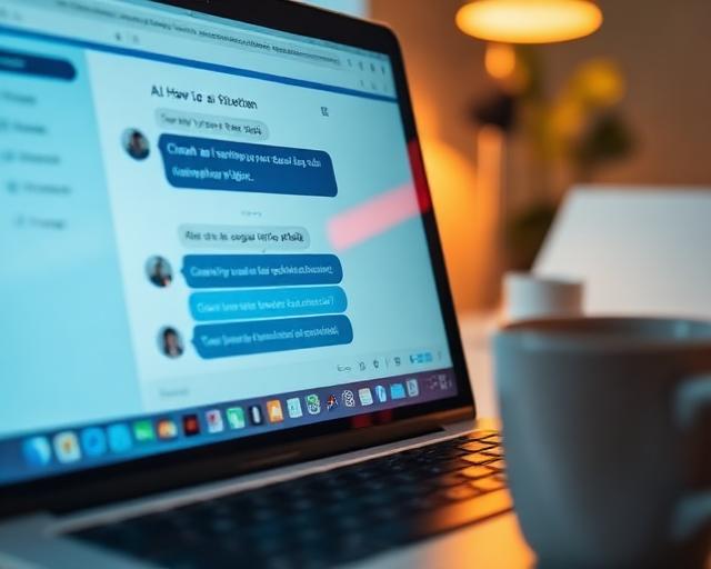 Laptop showing AI chat widget on a business website