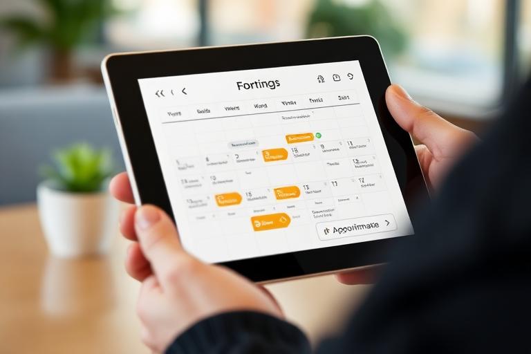 Tablet showing booking calendar with confirmed appointments