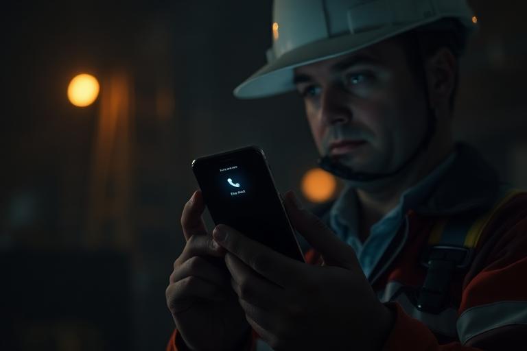 Contractor checking phone at night seeing a missed call notification