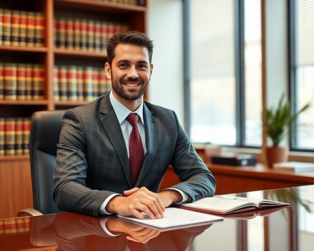 Professional attorney at desk in a modern law office