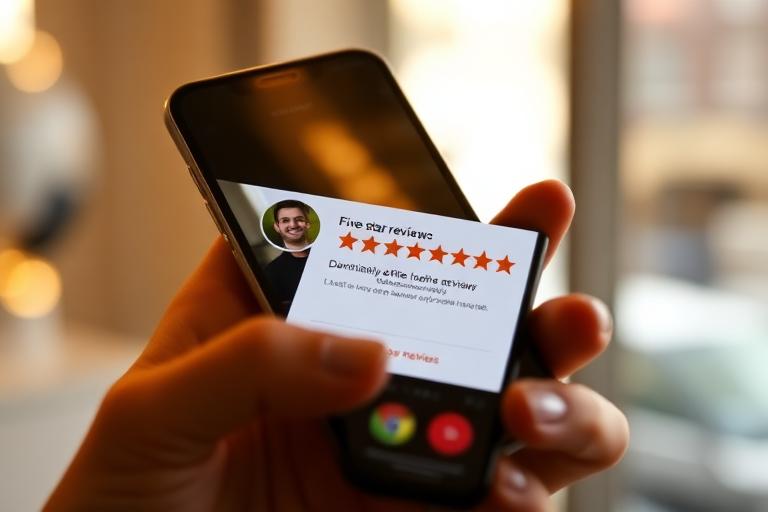 Five star review notification on smartphone screen