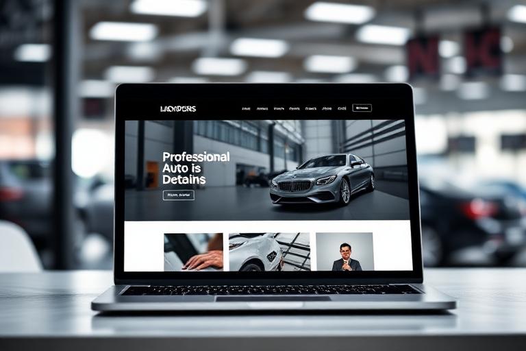 Laptop displaying a professional auto detailing website